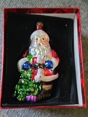 Target Santa Glass Ornament - Red, White, Green with Blue & Purple Accents